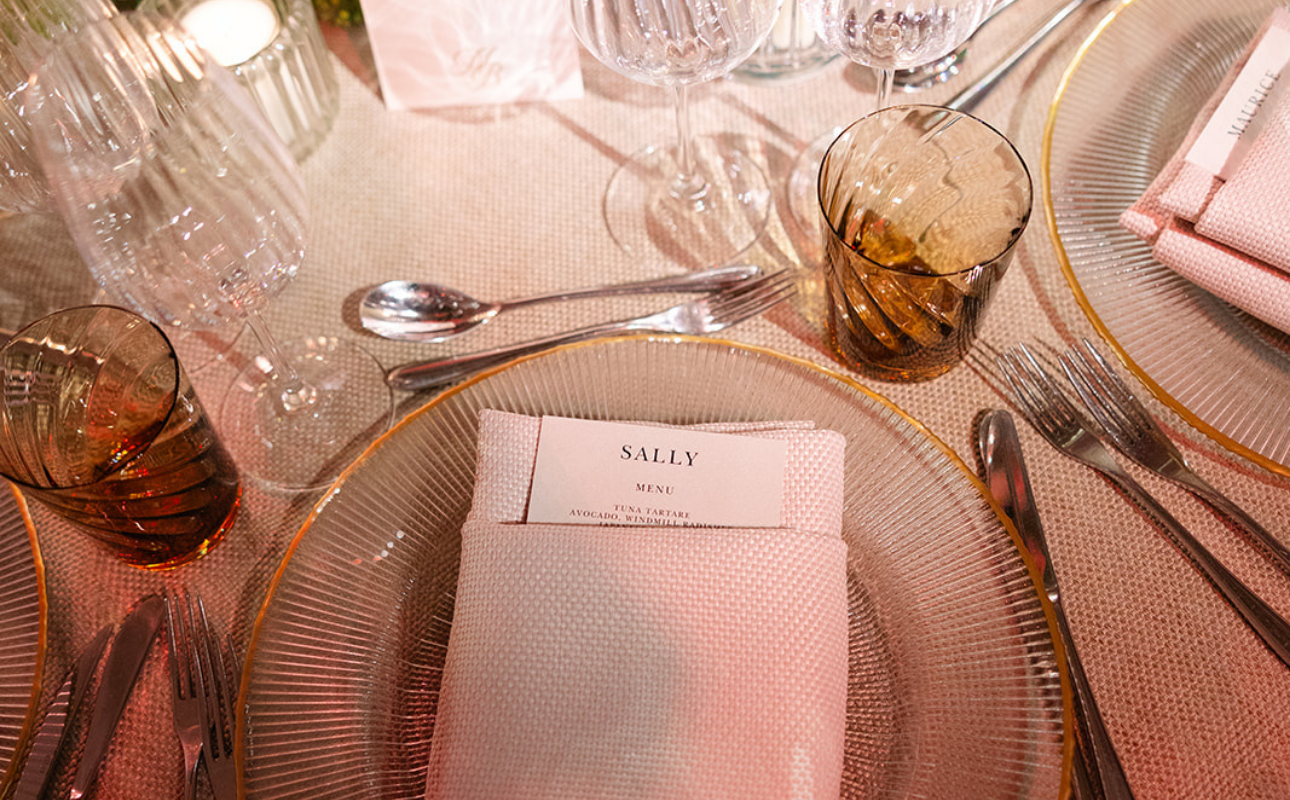 table settings with menu place cards